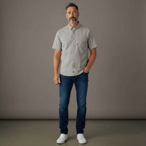 Topo Designs Men's Short Sleeve Button Up Shirt Gray Size M Cotton Blend Casual